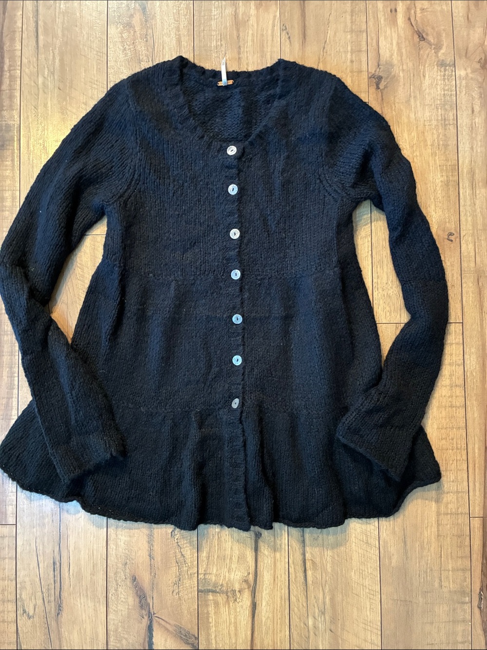 Free People Black Button-Front Knit Cardigan